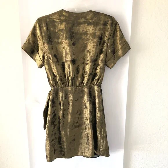 Zara TRF Collection Gold Metallic Wrap Dress Womens Size XS Short Sleeve - Picture 8 of 12